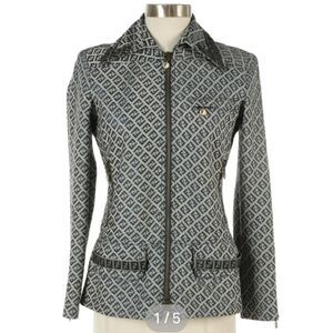 Fendi Authentic Blue Zucca Print Zip Jacket